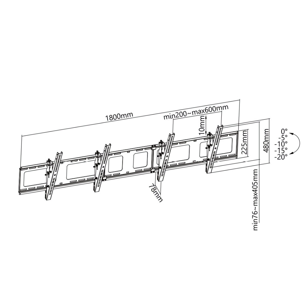 HF-MWM-1552: Menu Wall TV Mounting Bracket - Expandable - Fits TV Sizes 45-55 inches - +10/-20 Degree Tilt - Maximum VESA 600x400